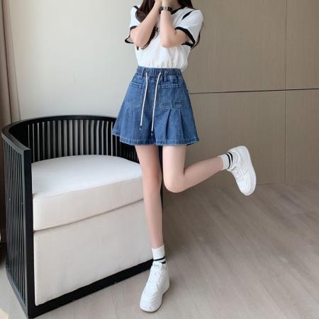 BY25531# 夏牛仔短裤高腰宽松荷叶边女裙裤显瘦百搭大码女装80-200斤 服裝批發女裝批發服飾貨源