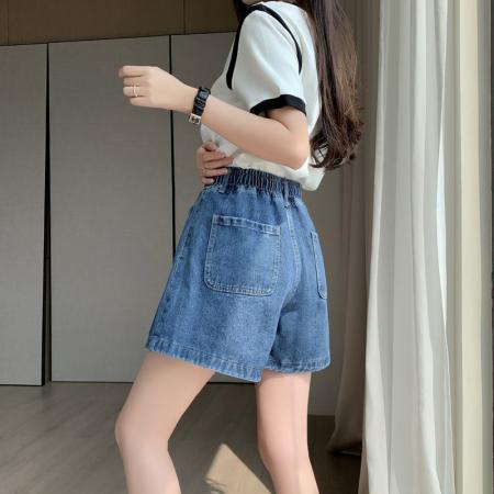 BY25531# 夏牛仔短裤高腰宽松荷叶边女裙裤显瘦百搭大码女装80-200斤 服裝批發女裝批發服飾貨源