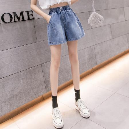 BY25532# S5XL高腰大码牛仔短裤女新款夏装松紧腰宽松阔腿裤子 服裝批發女裝批發服飾貨源