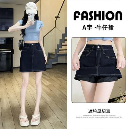 BY25534# 丹宁蓝牛仔短裙女夏季新款高腰显瘦A字版防走光小个子半身裙 服裝批發女裝批發服飾貨源
