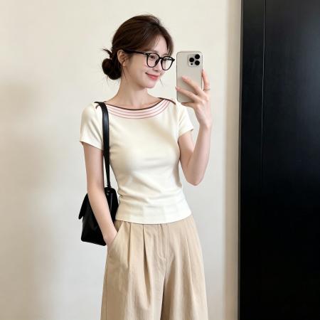 BY25546# 夏季新款韩版短袖T恤女设计感 服裝批發女裝批發服飾貨源