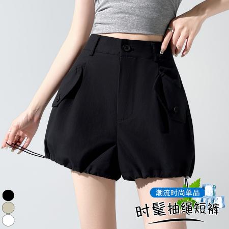 BY25580# 设计感夏季高腰宽松工装短裤两穿显腿长抽绳阔腿休闲裤 服裝批發女裝批發服飾貨源