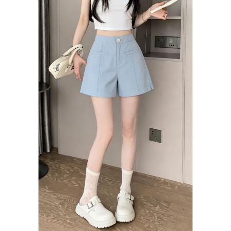 BY25587# 夏季外穿短裤女韩版新款阔腿裤开叉蓝色休闲显瘦高腰裤子 服裝批發女裝批發服飾貨源