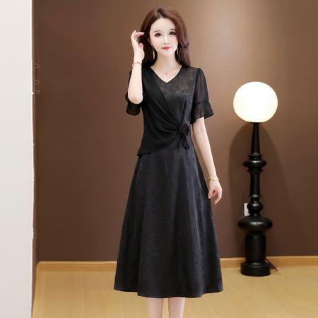 BY25642# 夏季新款大码短袖连衣裙假两件显瘦遮肚 服裝批發女裝批發服飾貨源