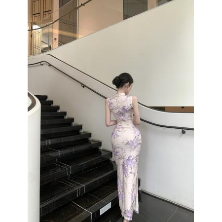 BY25722# 模特新款气质修身显瘦改良印花包臀连衣裙旗袍 服裝批發女裝批發服飾貨源