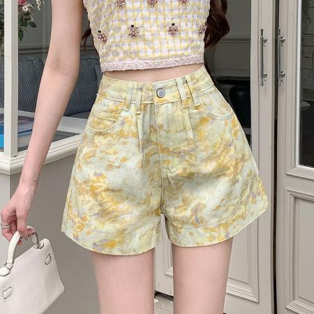 BY25725# 夏季新品时尚休闲宽松阔腿印花牛仔短裤女 服裝批發女裝批發服飾貨源