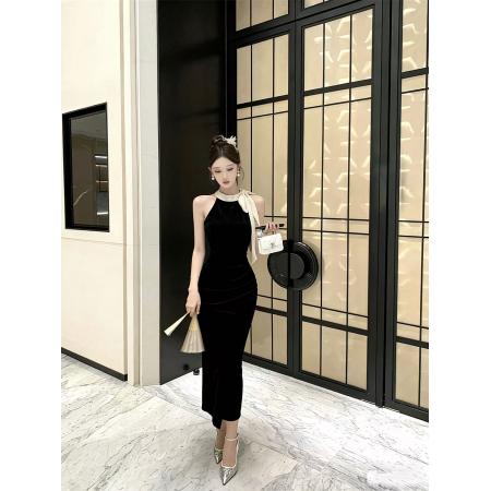BY25755# 时尚气质蝴蝶结无袖挂脖收腰显瘦连衣裙 服裝批發女裝批發服飾貨源