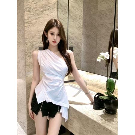 BY25761# 时尚气质漏肩性感斜肩短款小心机上衣 服裝批發女裝批發服飾貨源