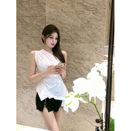 BY25761# 时尚气质漏肩性感斜肩短款小心机上衣 服裝批發女裝批發服飾貨源