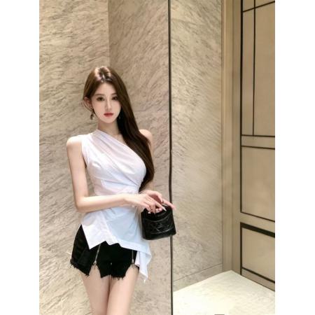 BY25761# 时尚气质漏肩性感斜肩短款小心机上衣 服裝批發女裝批發服飾貨源