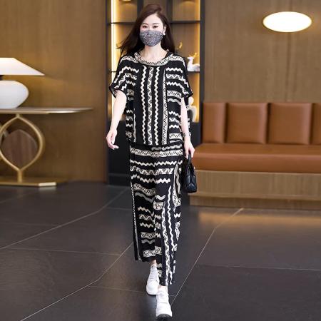 BY25763# 夏装新款时尚洋气显瘦遮肉胖妹妹两件套气质大码女装套装 服裝批發女裝批發服飾貨源