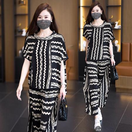 BY25763# 夏装新款时尚洋气显瘦遮肉胖妹妹两件套气质大码女装套装 服裝批發女裝批發服飾貨源