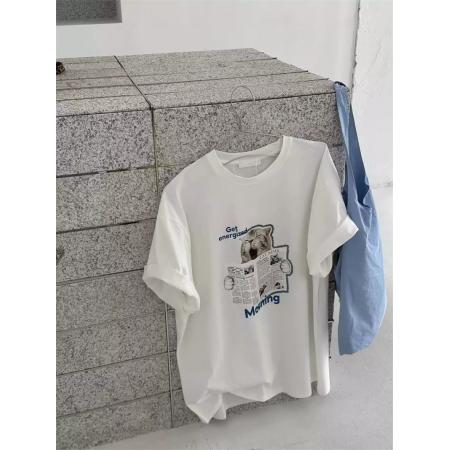 BY25775# 后包领夏装韩系短袖T恤女韩版宽松大码印花 服裝批發女裝批發服飾貨源