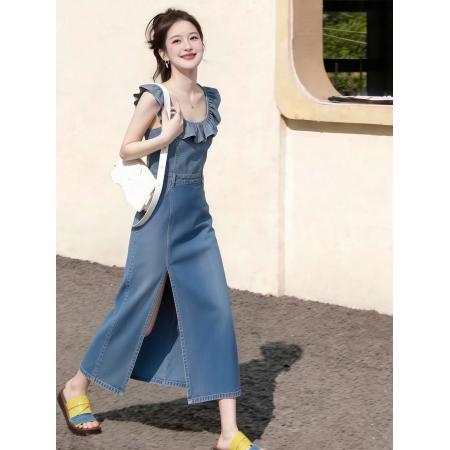 BY25799# 女装时尚清冷感大方得体新中式经典温柔百搭今夏季新款牛仔连衣裙 服裝批發女裝批發服飾貨源