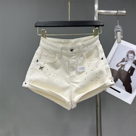 BY25831# 时髦女装洋气烫钻辣妹风卷边牛仔短裤夏装韩版低腰阔腿裤A字热裤 服裝批發女裝批發服飾貨源