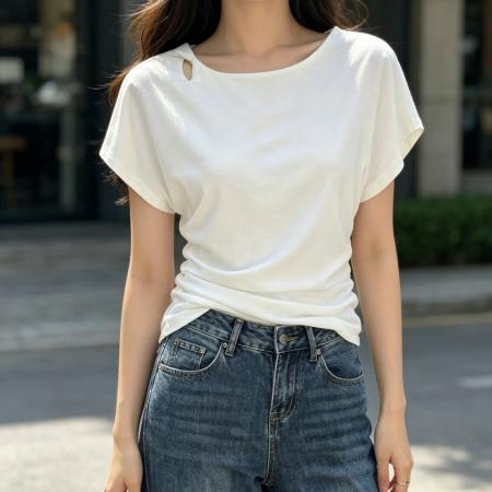 BY25855# 韩系设计感小众别致短袖t恤女夏季新款收腰显瘦扭结镂空上衣 服裝批發女裝批發服飾貨源