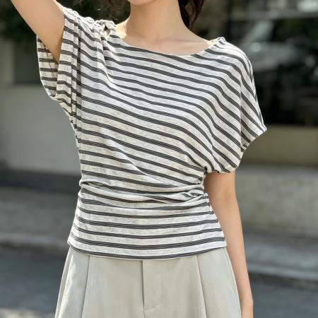 BY25855# 韩系设计感小众别致短袖t恤女夏季新款收腰显瘦扭结镂空上衣 服裝批發女裝批發服飾貨源