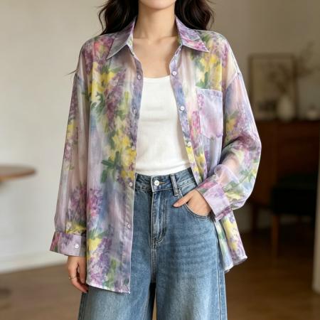 BY25858# 法式高级设计感独特碎花衬衫女夏新款时尚洋气宽松休闲上衣 服裝批發女裝批發服飾貨源