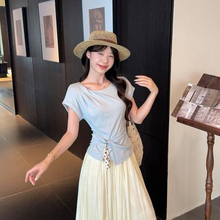 BY25862# 夏装新款胖mm大码女韩系简约纯色设计感飞飞袖短袖上衣 服裝批發女裝批發服飾貨源