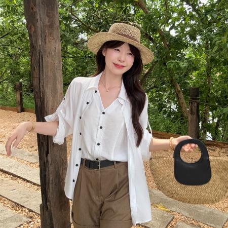 BY25869# 夏装新款胖mm大码女老钱风夏季百搭假两件衬衫 服裝批發女裝批發服飾貨源