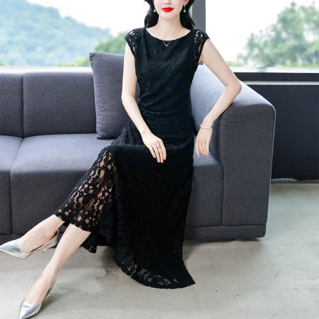 BY26068# 法式女人味黑色蕾丝套装女夏优雅时尚上衣半身裙两件套 服裝批發女裝批發服飾貨源