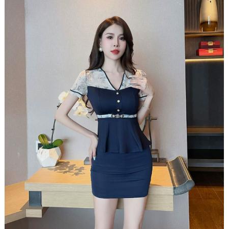 FA56958# 足浴沐足技师工作服套装气质修身显瘦桑拿按摩水疗女短袖裙子