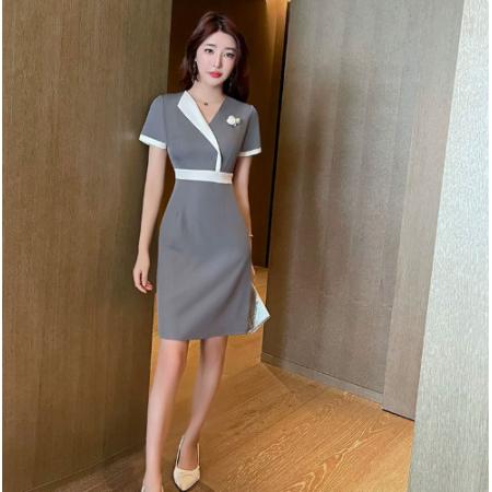 FA56965# 美容师工作服女养生馆气质足浴足疗店技师工作服262短袖连衣裙