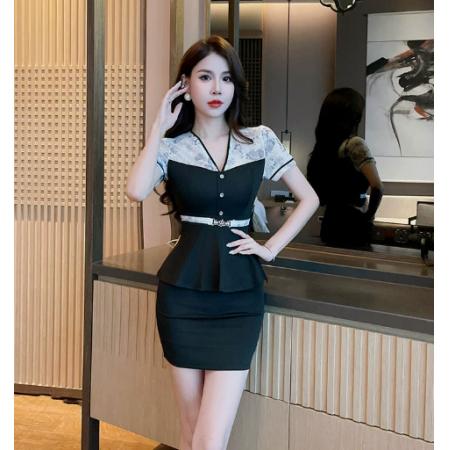 FA56967# 工作服套装气质修身显瘦桑拿按摩水疗女短袖裙子