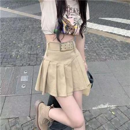 YF8767# (2色入内）甜美时尚系腰带显瘦百褶A字防走光辣妹短裙 服裝批發女裝批發服飾貨源