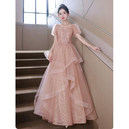 FA57104# 粉色晚礼服女轻奢小众高端成人礼高中主持人蓬蓬裙钢琴演奏公主裙
