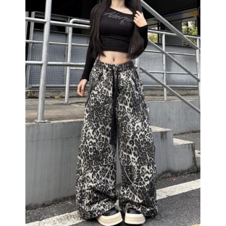 FA57121# 美式豹纹街舞嘻哈工装裤亚文化阔腿辣妹设计链条hiphop爵士休闲裤